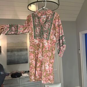 Sue Sartor Pink and Green with Flounce Sleeves and Matching Belt